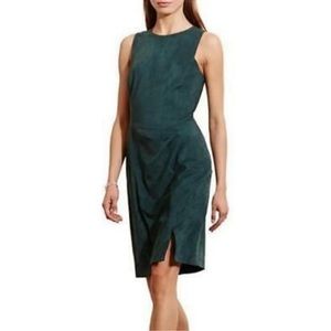 Ralph Lauren Woodland Green Stretch Faux Suede Sheath Dress w/Side Slit